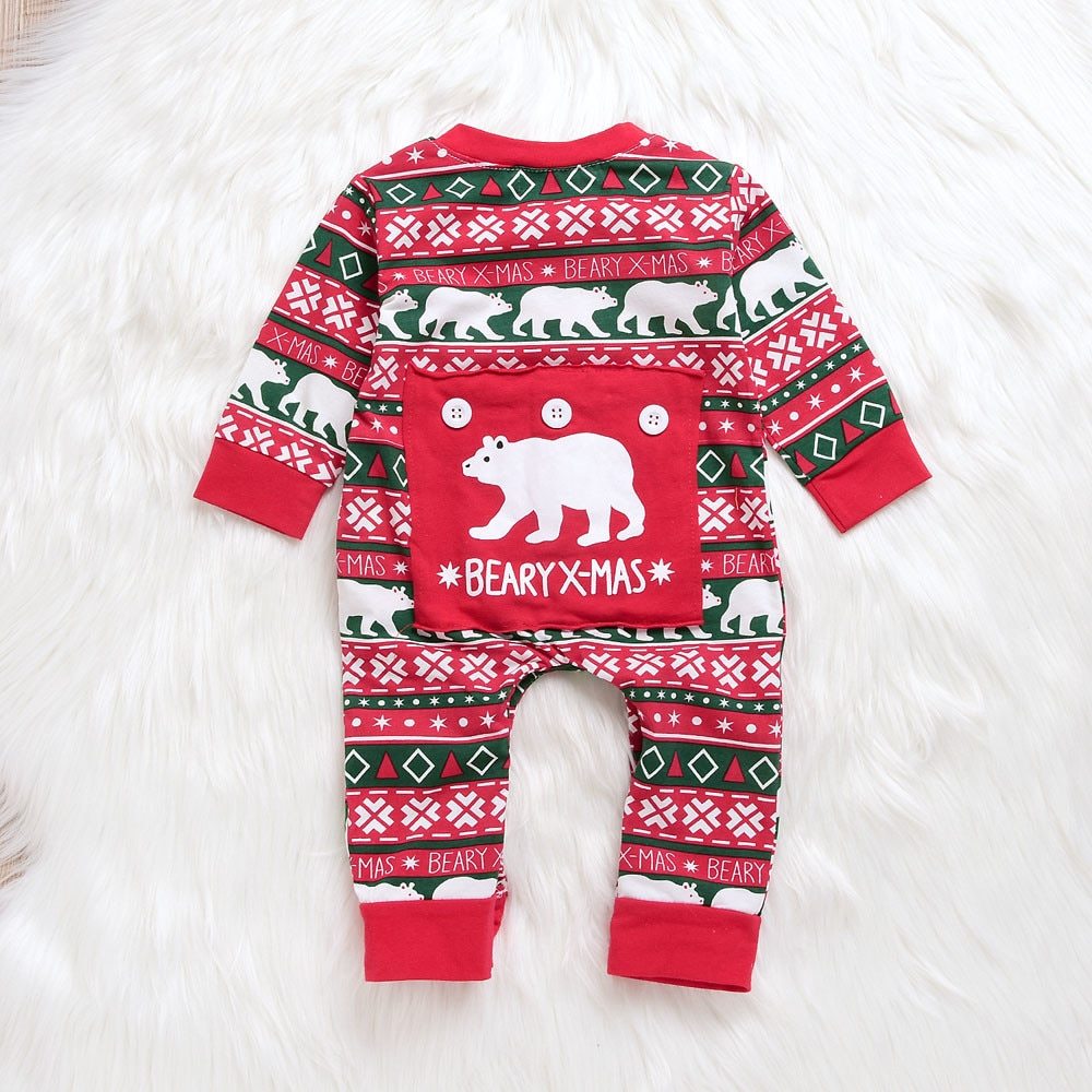 Infant Baby Boys Girls Christmas Santa XMAS Letter Plaid Romper Jumpsuit