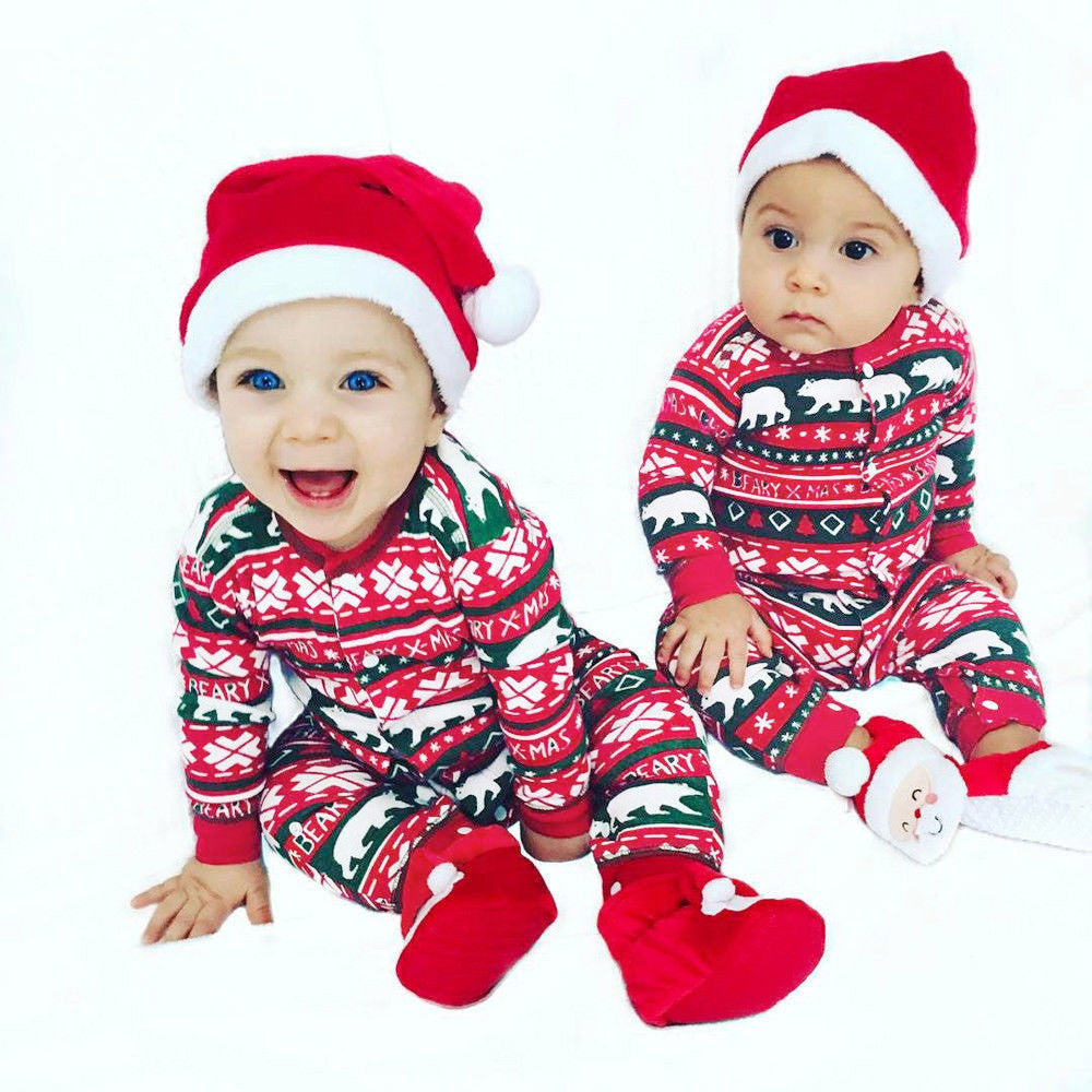 Infant Baby Boys Girls Christmas Santa XMAS Letter Plaid Romper Jumpsuit