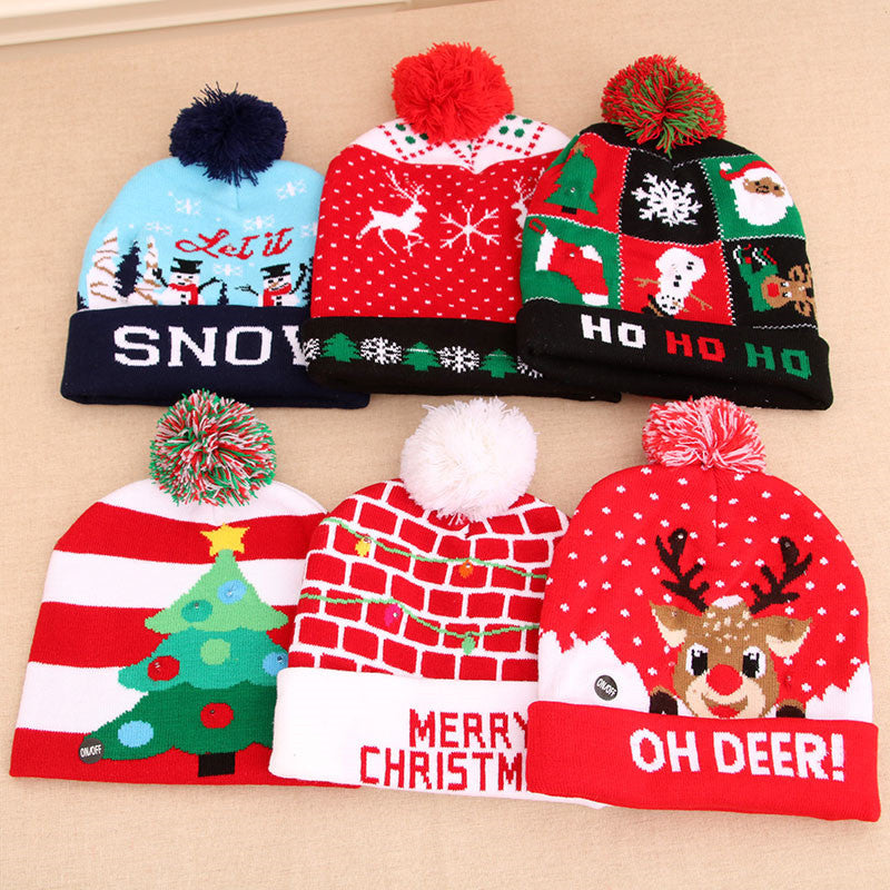 LED Christmas Hat Sweater Knitted Beanie Christmas Light Up Knitted Hat