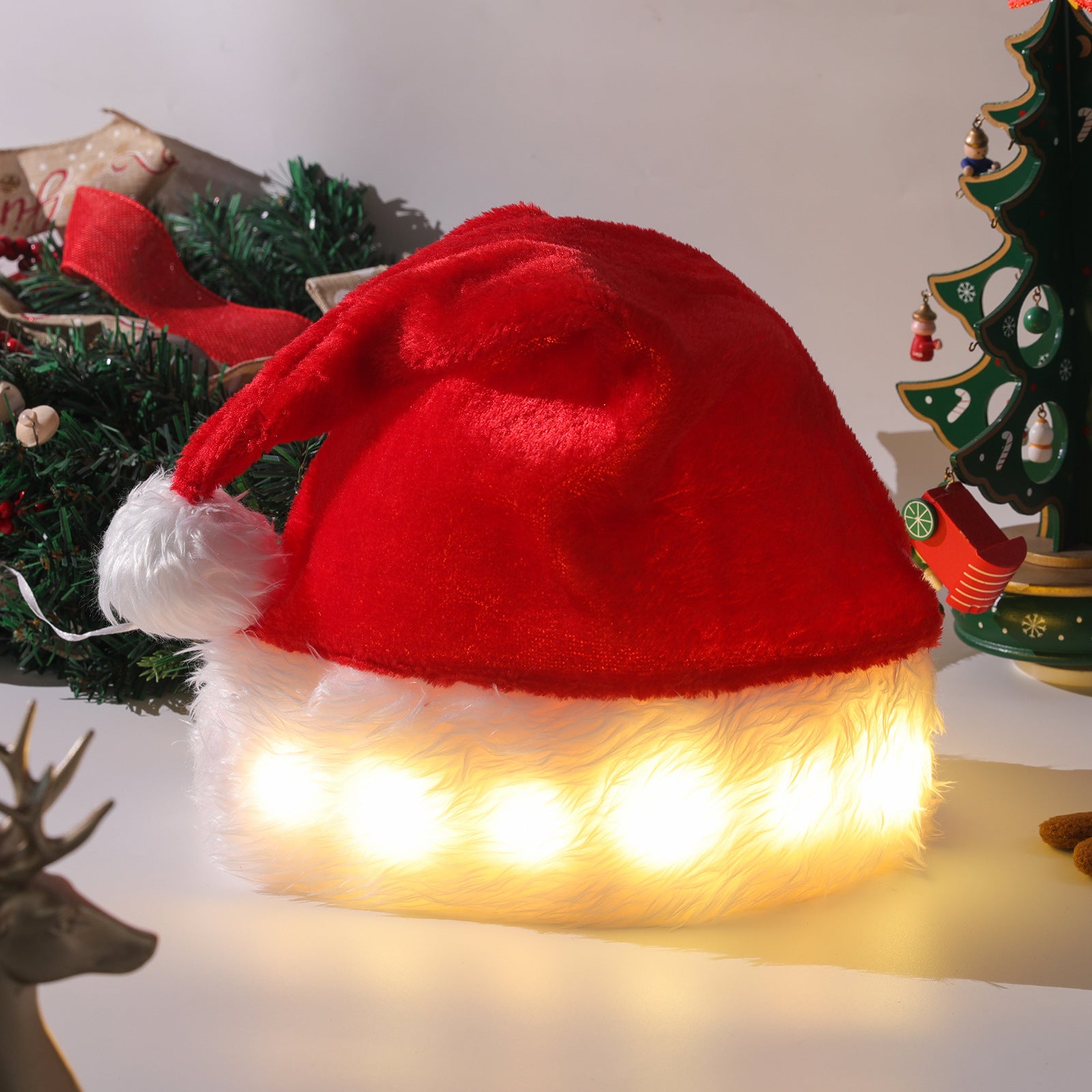 Santa Hat, Christmas Hat With Colorful Led Strip Lights