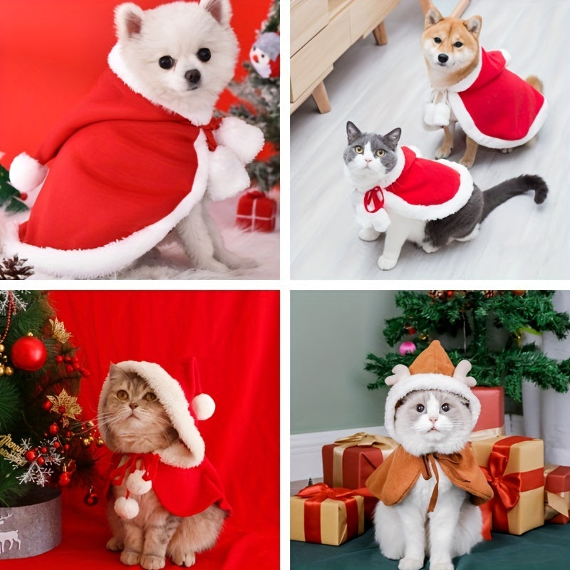 Cat Christmas Outfits, Dog Cat Santa Claus Outfit, Soft And Thick Xmas Cape With Hat