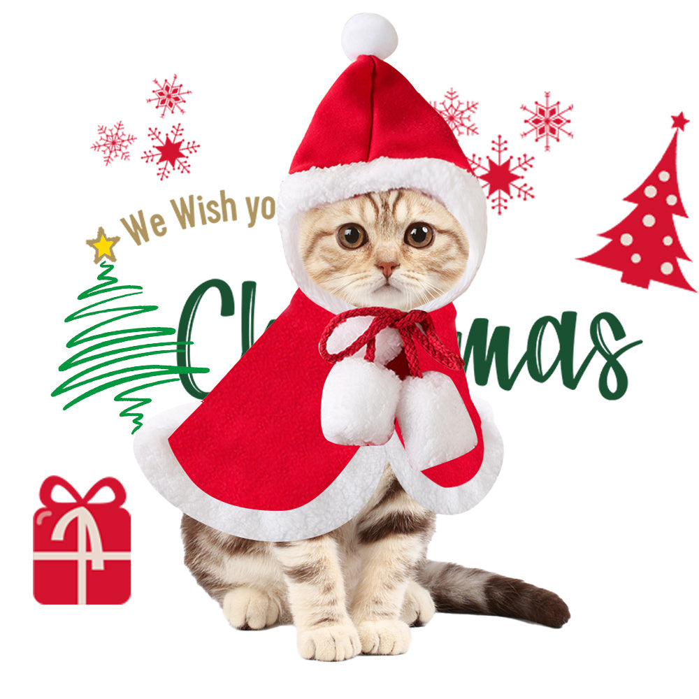 Cat Christmas Outfits, Dog Cat Santa Claus Outfit, Soft And Thick Xmas Cape With Hat